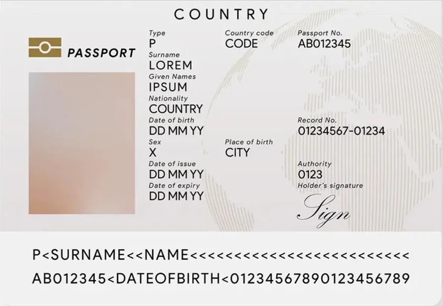Example of a correctly photographed passport page